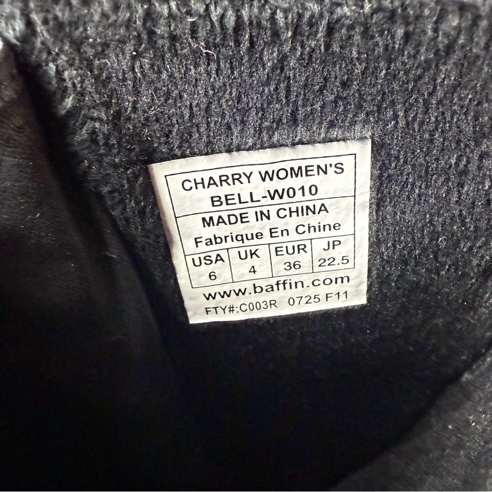 WOMANS BAFFIN  CHARRY BOOT SIZE 6‎  BLACK BELL-W010 BK1  BAFFIN BELL-W010